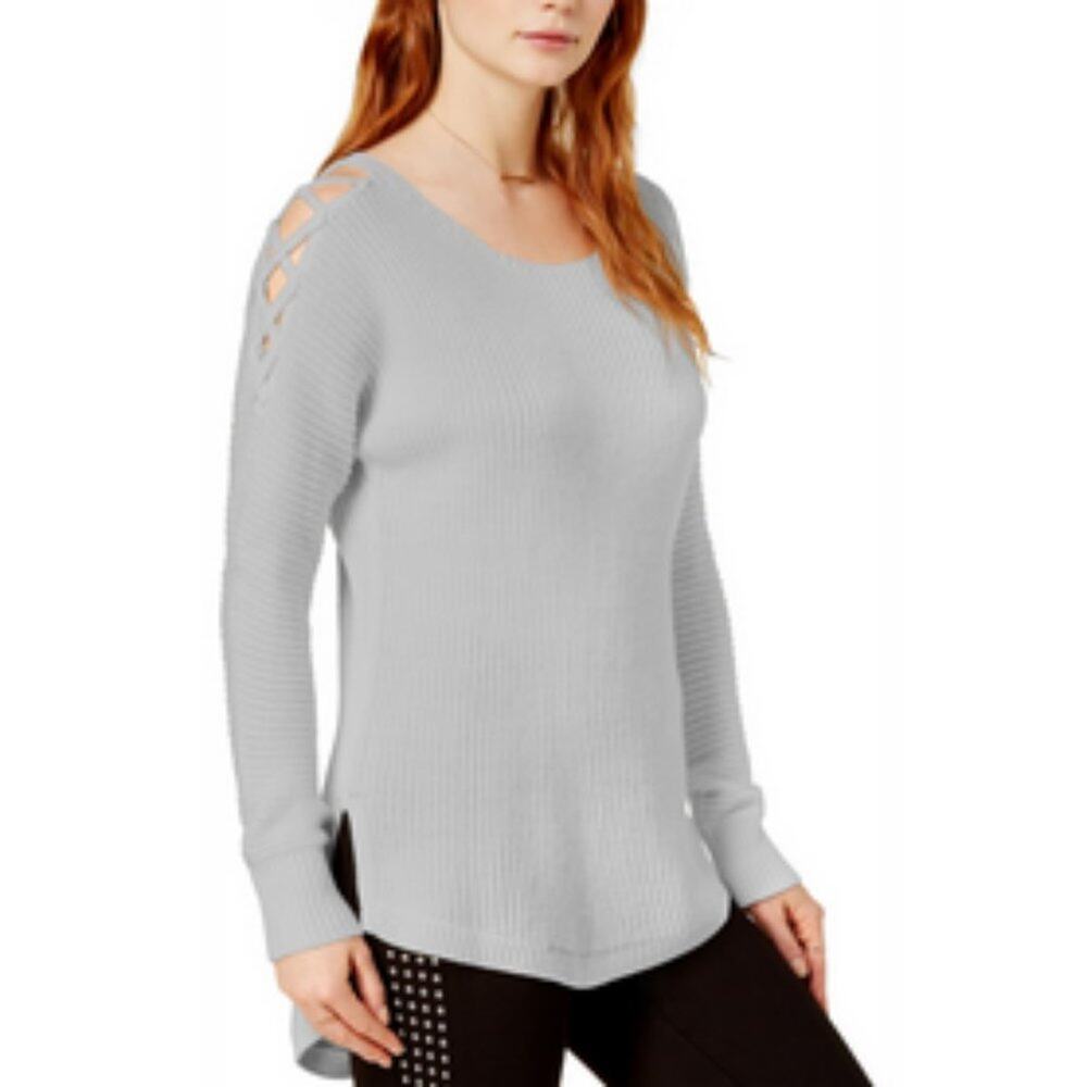 Bar III Womens Gray Wool Blend Cold-shoulder Pullover Sweater Size XL